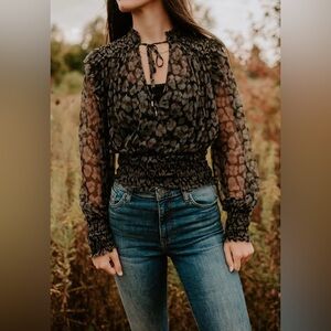 Free People Women's Twyla Printed Top Black Charcoal Size Large